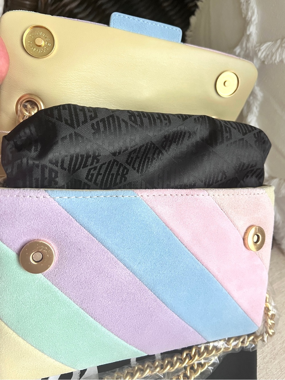 Kurt Geiger Kensington rainbow Mini shoulder crossbody suede leather bag pastel - Picture 9 of 17